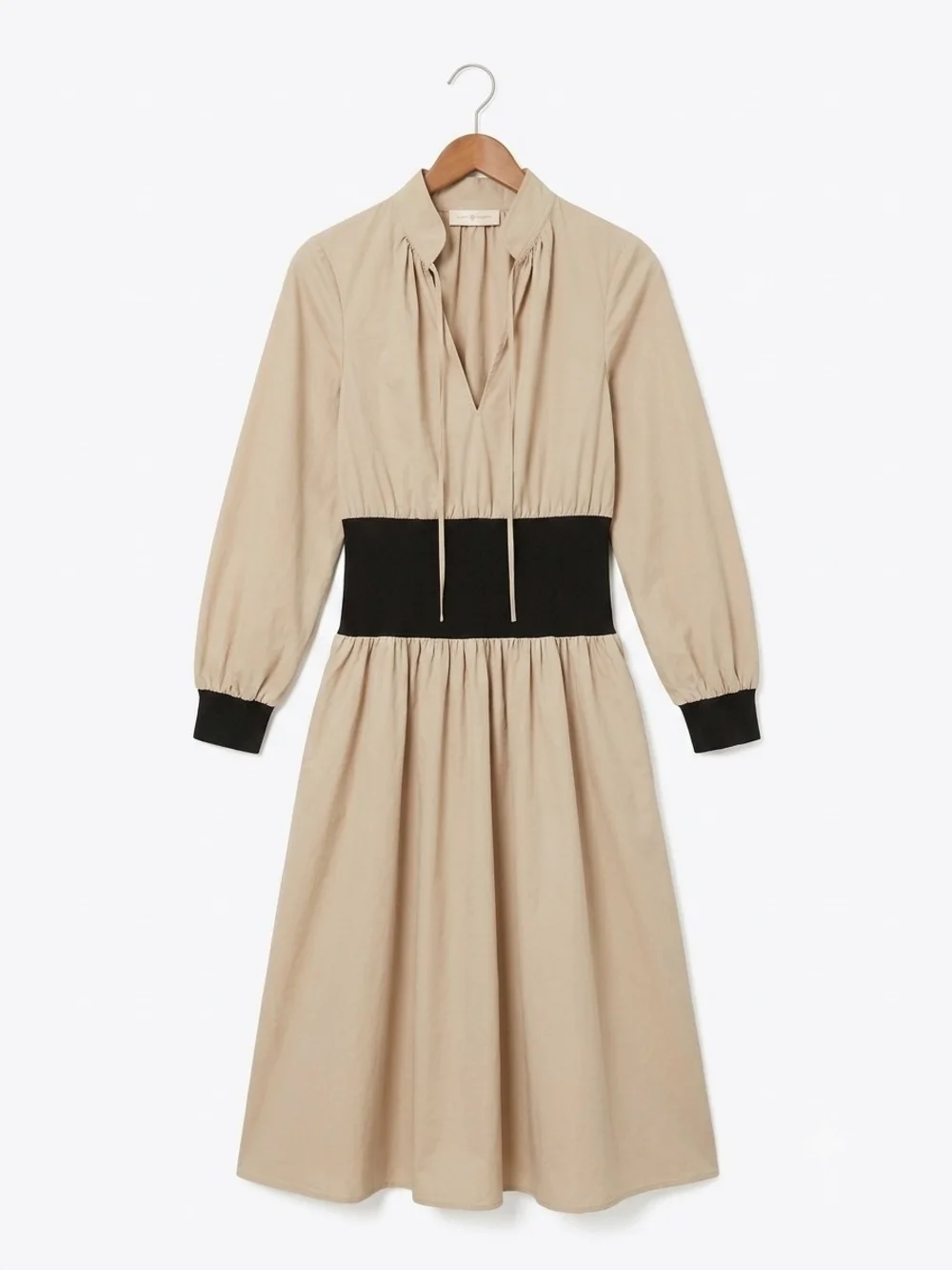 Tory Burch Tan Black Waistband and Cuffs Midi Dress Size 4